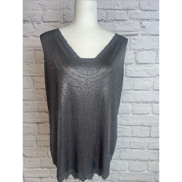 Dressbarn Collection Women’s Grey Silver Sequin Beaded Dressy Cami Top Size 1X - Picture 2 of 8